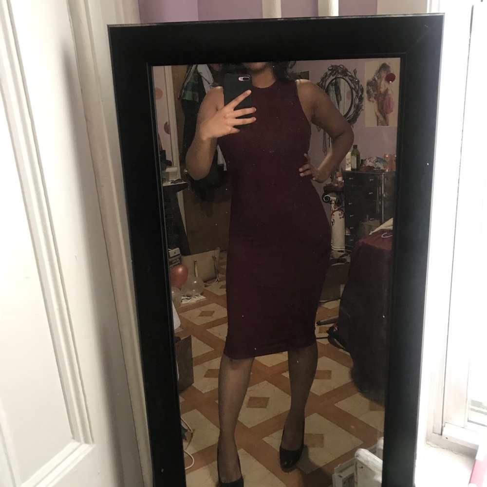 Mock Neck Burgundy Bodycon Dress